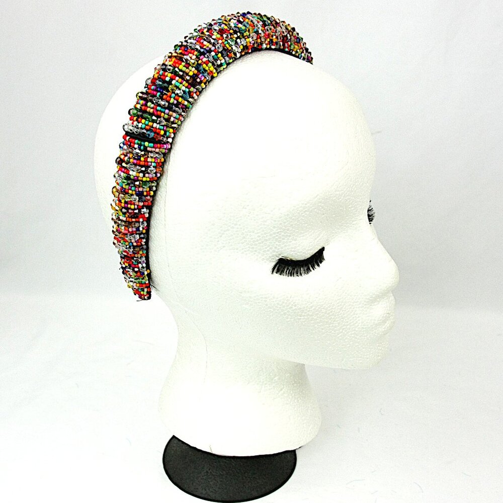 Vintage Beaded Stiff Thick Headband Halo Hair Topper 1990s Seed Beads Sparkle